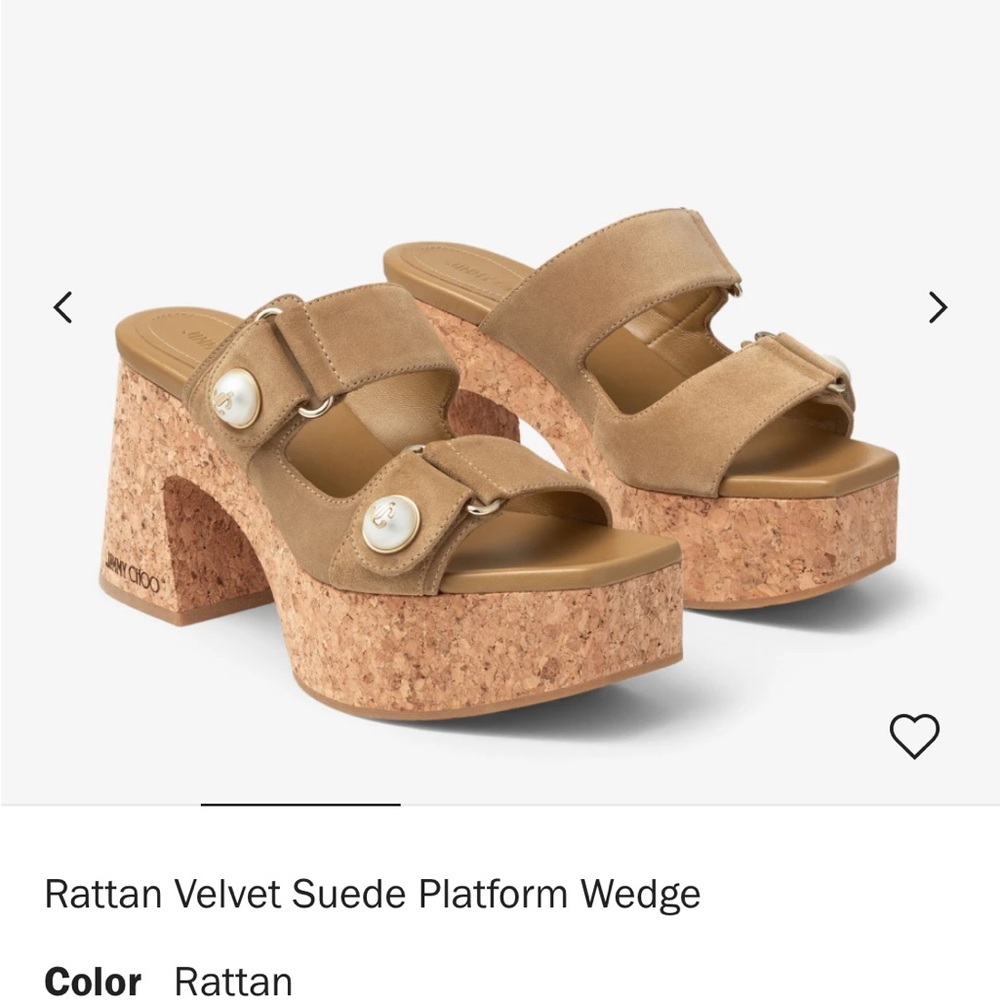 Jimmy Choo Rattan Velvet Suede Platform Wedge Sandals
